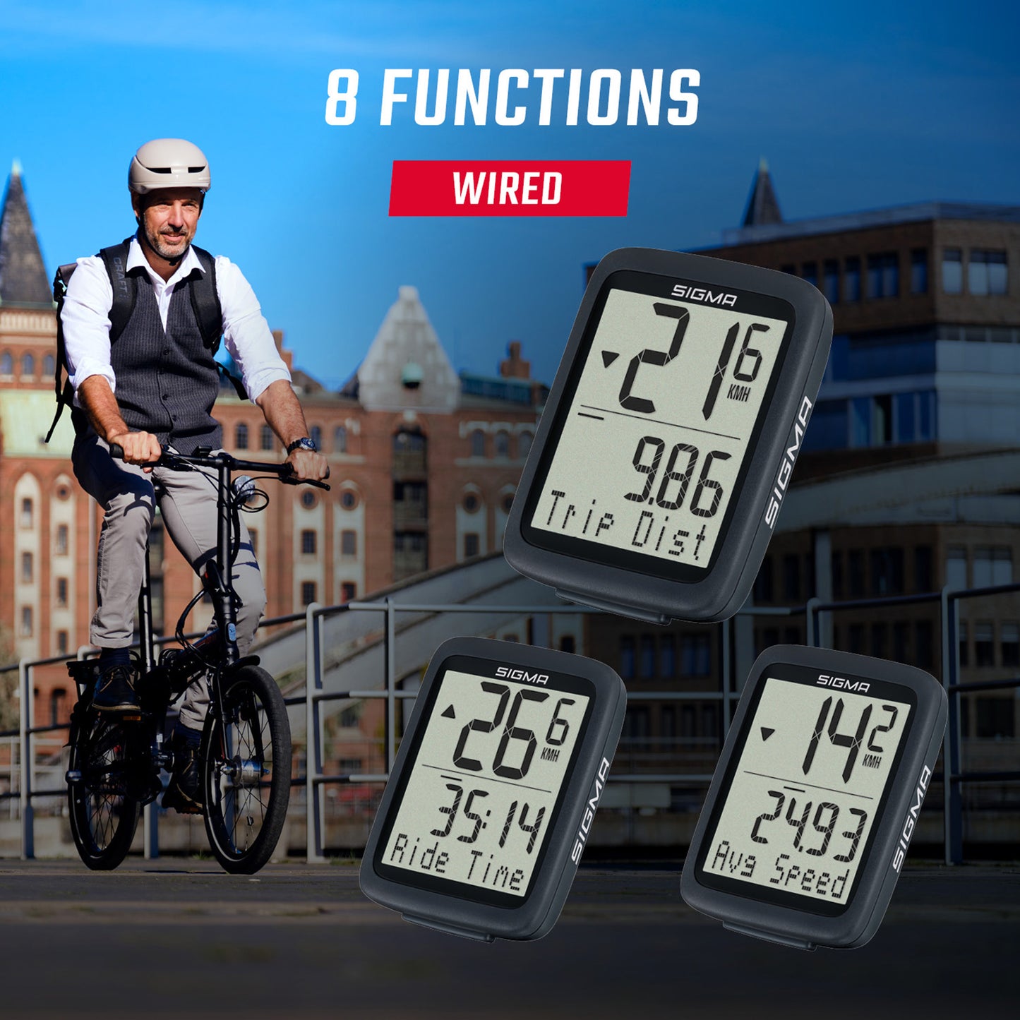 Compteur Sigma bc 8.0 wr à fil noir ( 8 fonctions)