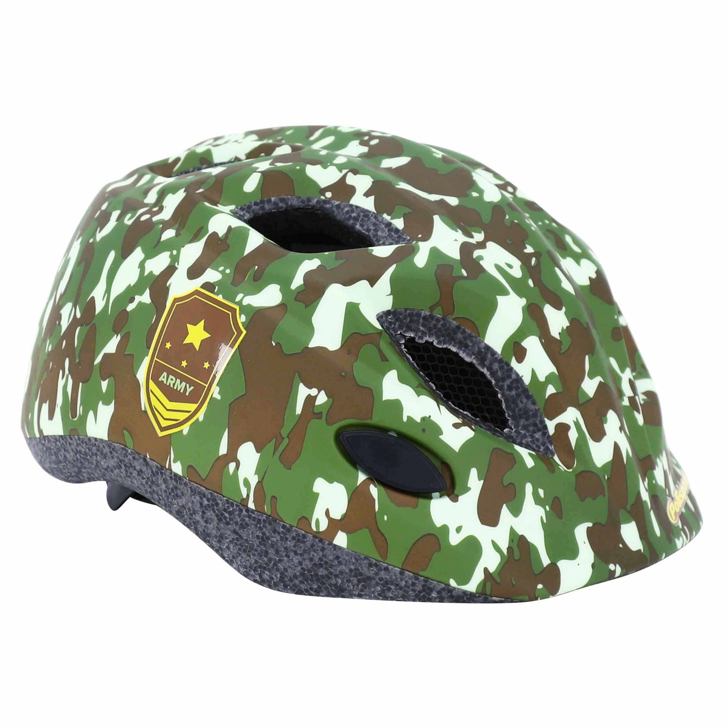 Polisport junior army green children's bike helmet with adjustment dial and LED light