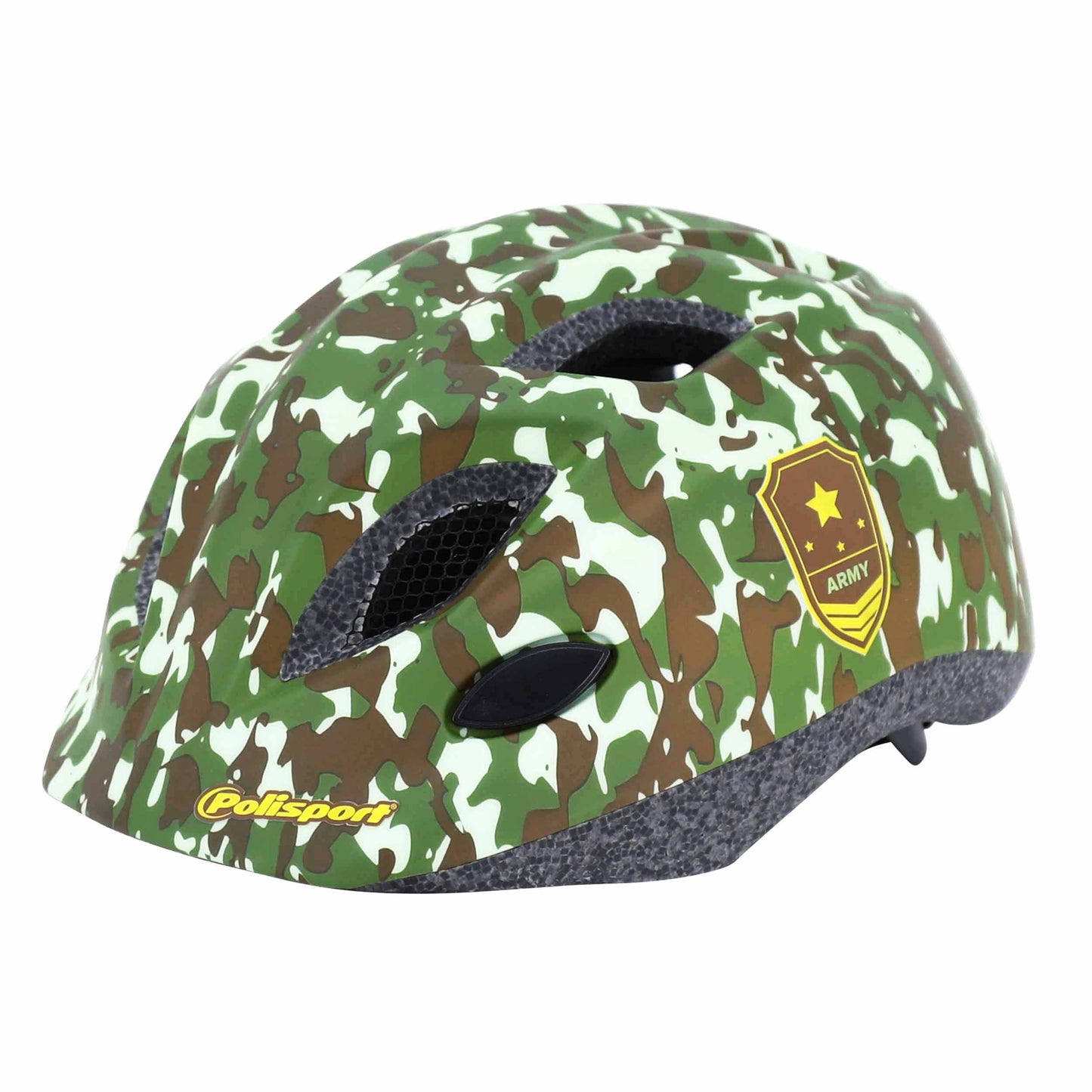 Polisport junior army green children's bike helmet with adjustment dial and LED light