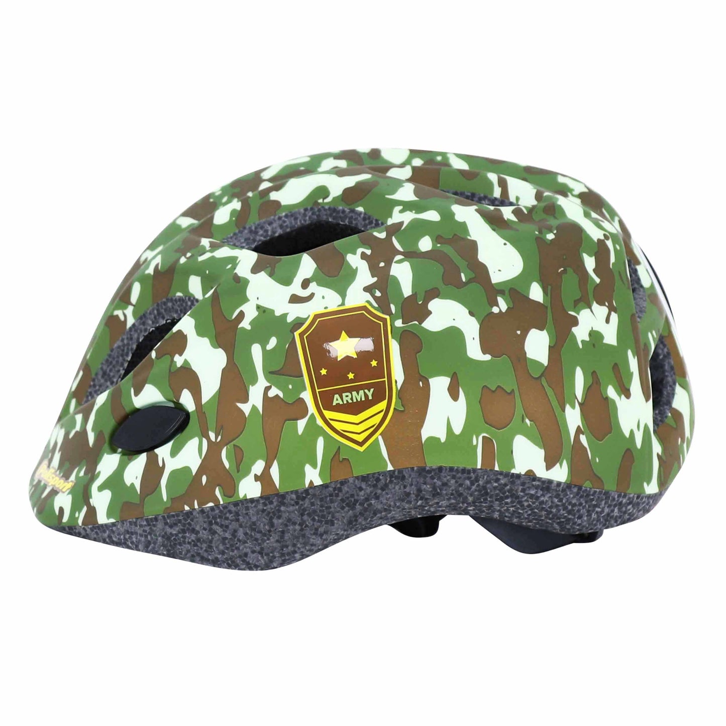 Polisport junior army green children's bike helmet with adjustment dial and LED light