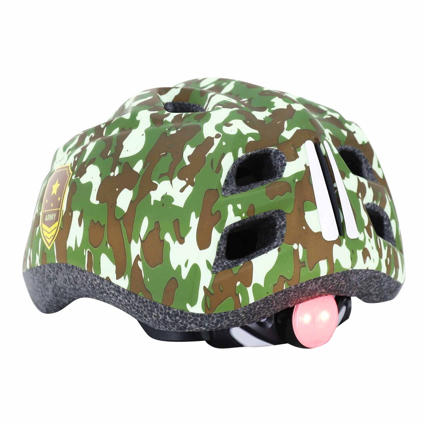 Polisport junior army green children's bike helmet with adjustment dial and LED light