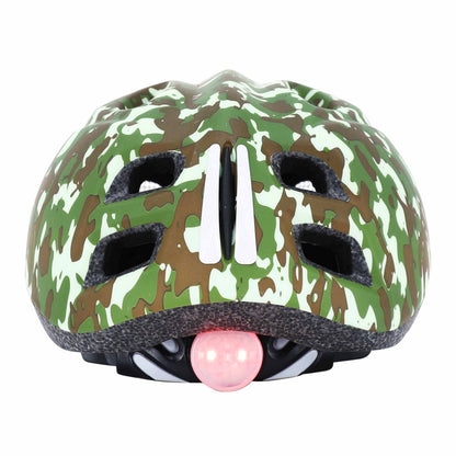 Polisport junior army green children's bike helmet with adjustment dial and LED light