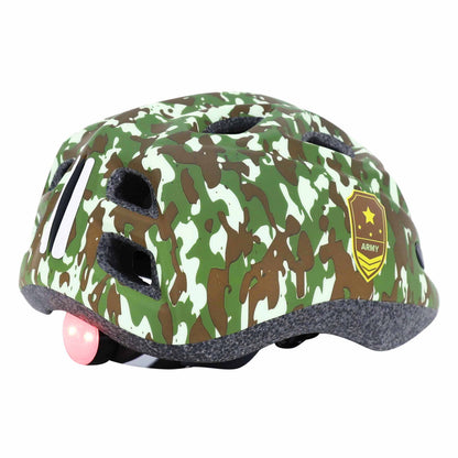 Polisport junior army green children's bike helmet with adjustment dial and LED light
