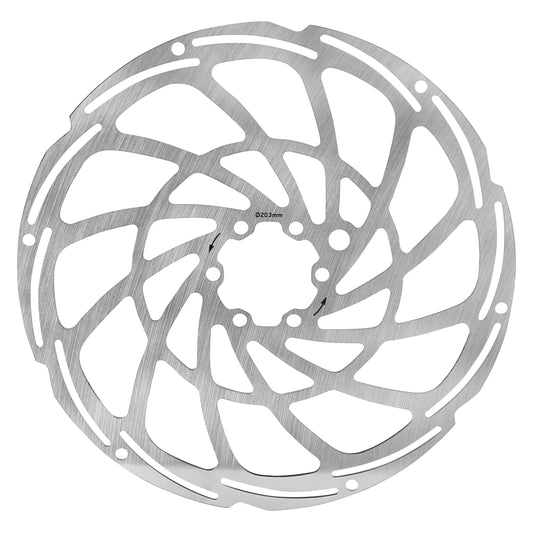 Disque de frein VTT 6 trous Newton Brakco compatible Shimano et autres 203mm argent pour vae - e-bike avec renfort supplémentaire de 2mm + 6 vis
