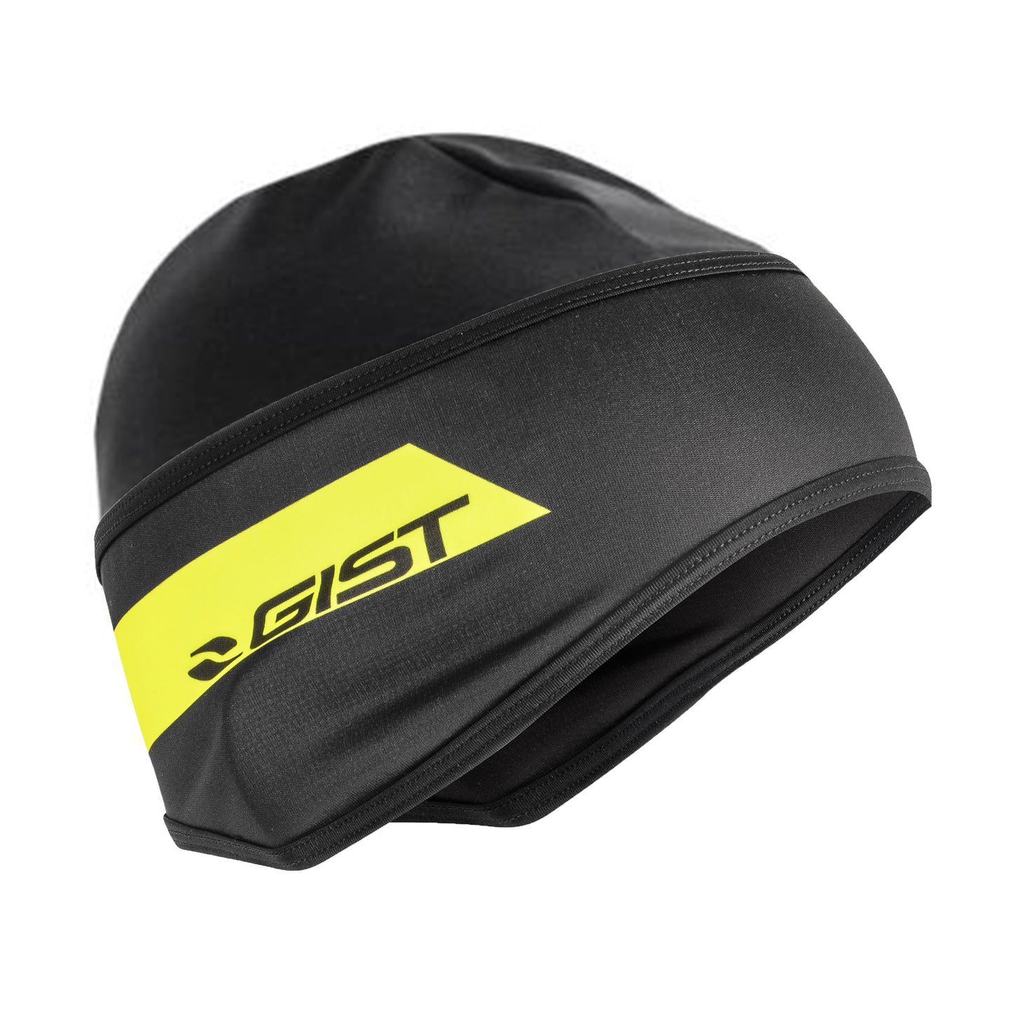 Gist Winter Skull Cap in Windtex and Super Roubaix, Black with Fluorescent Yellow Accents (5492)