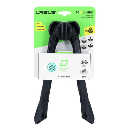 Béquille vélo double centrale Ursus jumbo 28"-700 pliable alu noir 300mm - supporte poids 100kgs