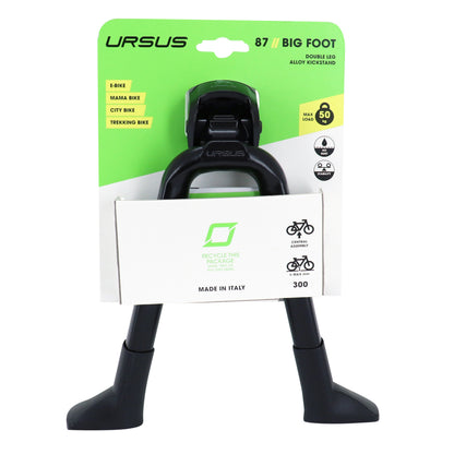 Béquille vélo double centrale Ursus big foot 28"-700 pliable alu noir 300mm - supporte poids 50kgs