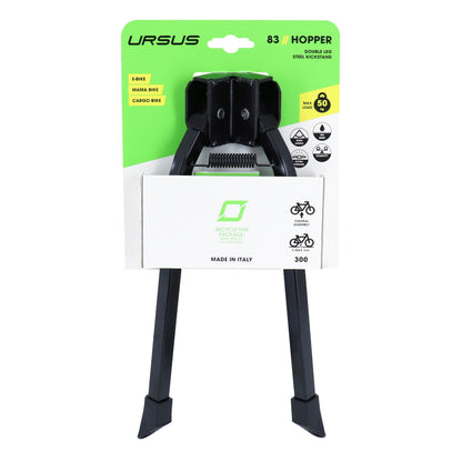 Béquille vélo double centrale Ursus hooper foot 28"-700c pliable alu noir 300mm - supporte poids 50kgs
