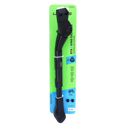 Béquille vélo latérale arrière Ursus king evo rear 24-28'' noir réglable fixation 2 vis sur base entraxe 18mm - supporte 35kgs