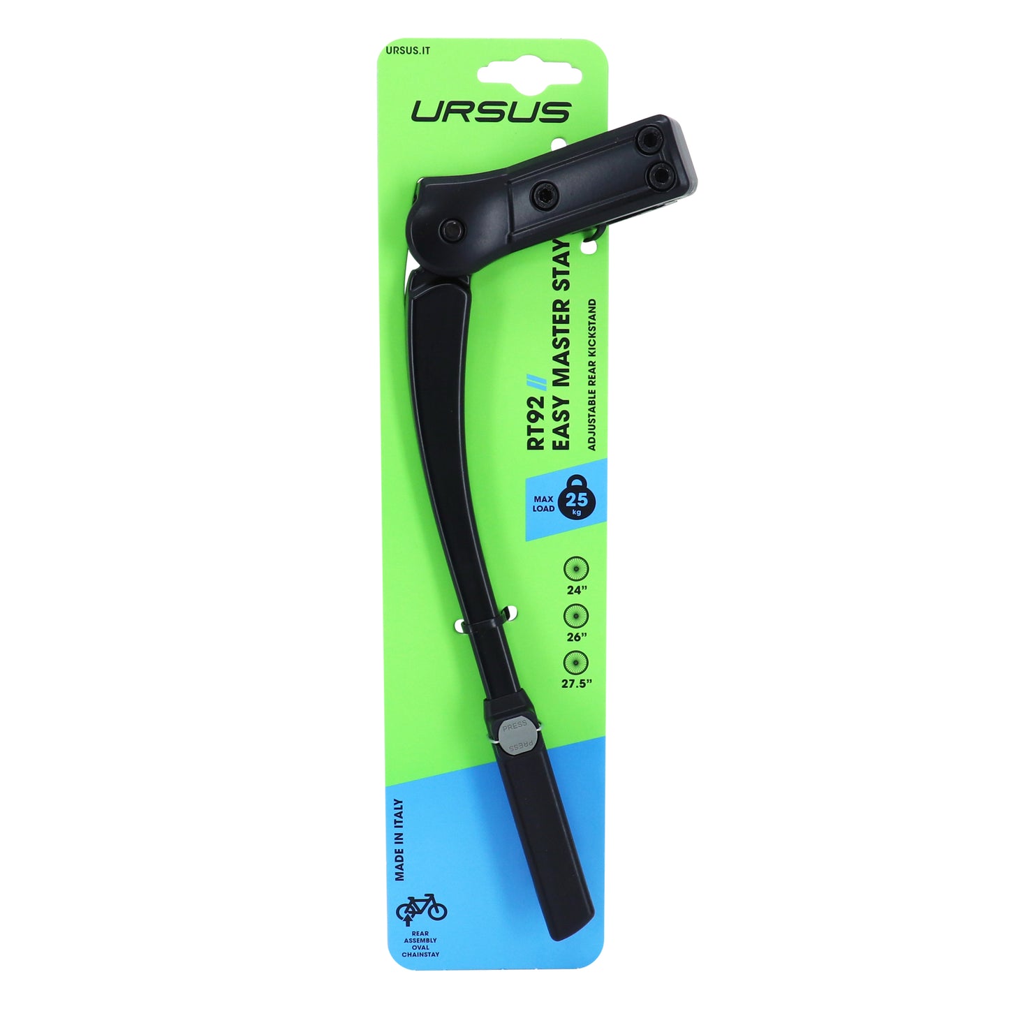Béquille vélo latérale arrière Ursus easy master 24-28'' réglable fixation base par 1-2 collier 335mm -supporte 25kgs