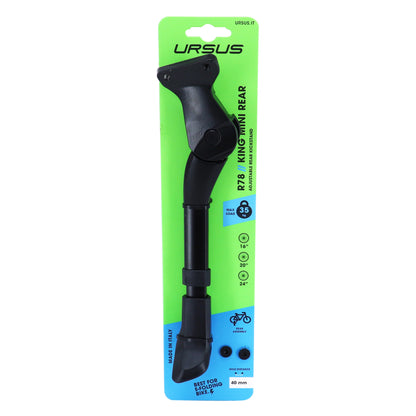 Ursus King Mini rear side bicycle kickstand 16-20-24'' black adjustable 2-bolt chainstay mount 40mm spacing - supports 35kg