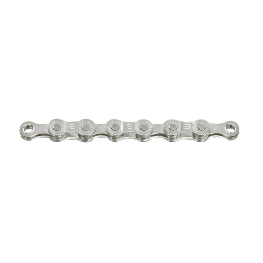 Chaîne vélo VAE 7-8v. Sunrace cnm8e renforcée argent 138 maillons avec attache rapide compatible Shimano et Sram