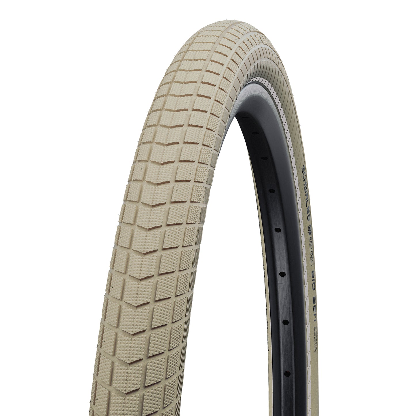 Urban Mountain Bike Tire 26 x 2.15 Schwalbe Big Ben Cream TR (55-559) K-Guard Reflex Sidewall
