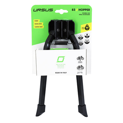 Béquille vélo double centrale Ursus hooper foot 26" pliable alu noir 275mm - supporte poids 50kgs