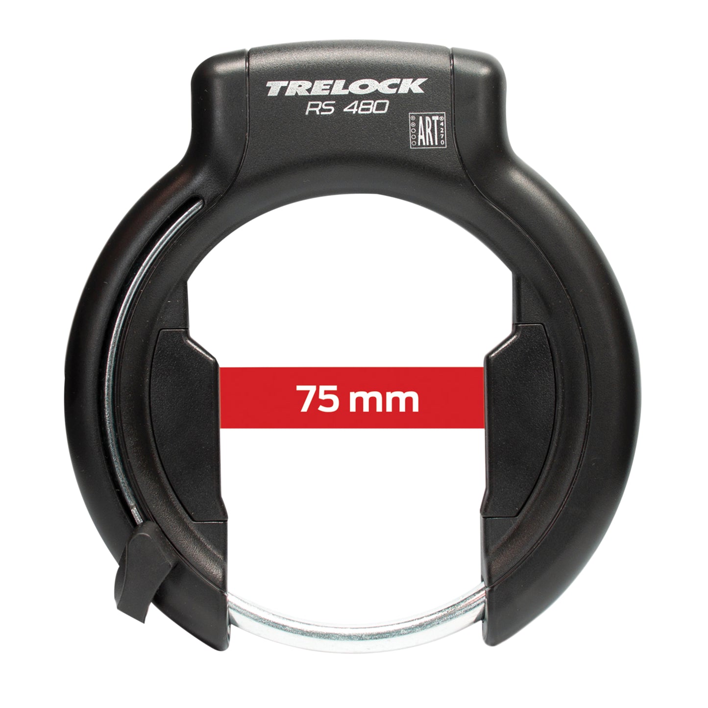 Antivol vélo fer à cheval Trelock RS480 noir avec fixation fixation sur cadre largeur de 89 mm à 112 mm écart pneu 75 mm