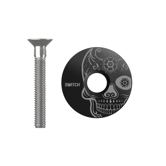 Steering head set cap Switch Skull black grey