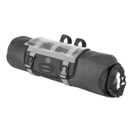 Black Skuad Waterproof Handlebar Bag with Velcro Fasteners and Map Holder 59x23cm / 10 Liters