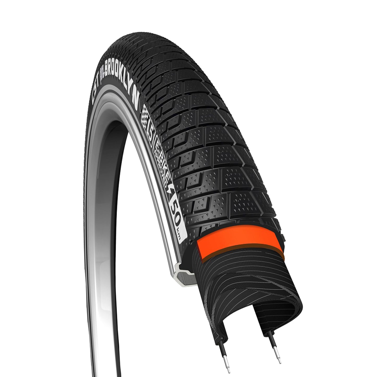 Pneu Cargo - VTT Urbain 26 X 2.15 CST Brooklyn Noir TR (55-559) Renfort flanc Reflex Compatible VAE (Supporte 145kgs) Protection Maximale