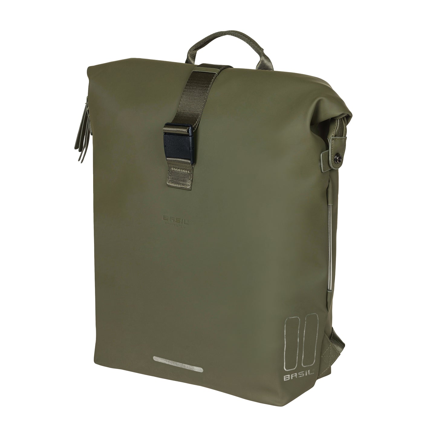 Sacoche arrière sac à dos vélo latérale Basil soho 17l vert forêt fixation porte bagage crochet hook 31x14x37cm avec éclairage led