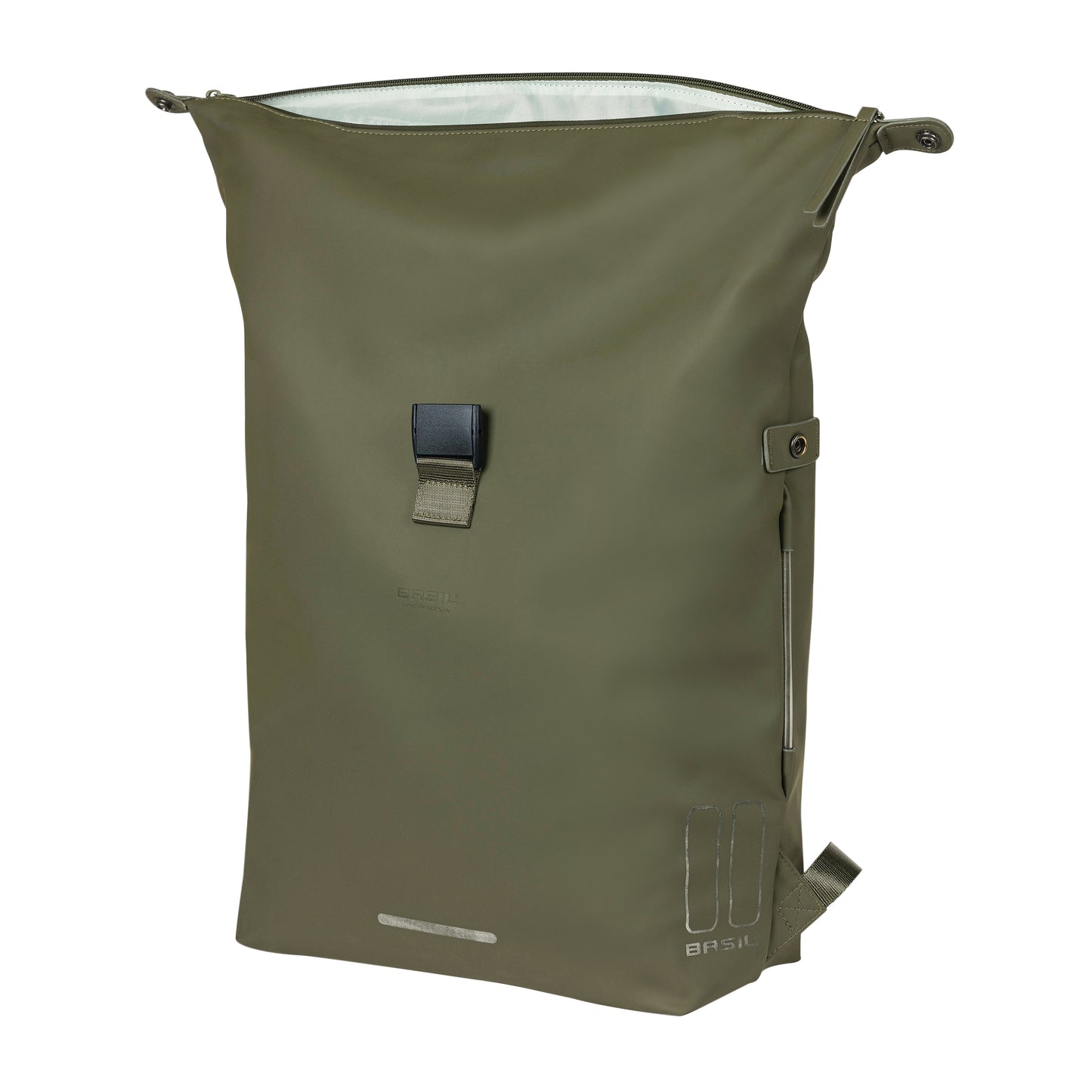 Sacoche arrière sac à dos vélo latérale Basil soho 17l vert forêt fixation porte bagage crochet hook 31x14x37cm avec éclairage led