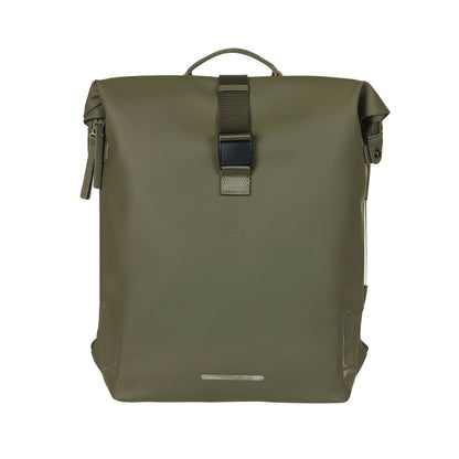 Sacoche arrière sac à dos vélo latérale Basil soho 17l vert forêt fixation porte bagage crochet hook 31x14x37cm avec éclairage led
