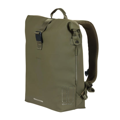 Sacoche arrière sac à dos vélo latérale Basil soho 17l vert forêt fixation porte bagage crochet hook 31x14x37cm avec éclairage led