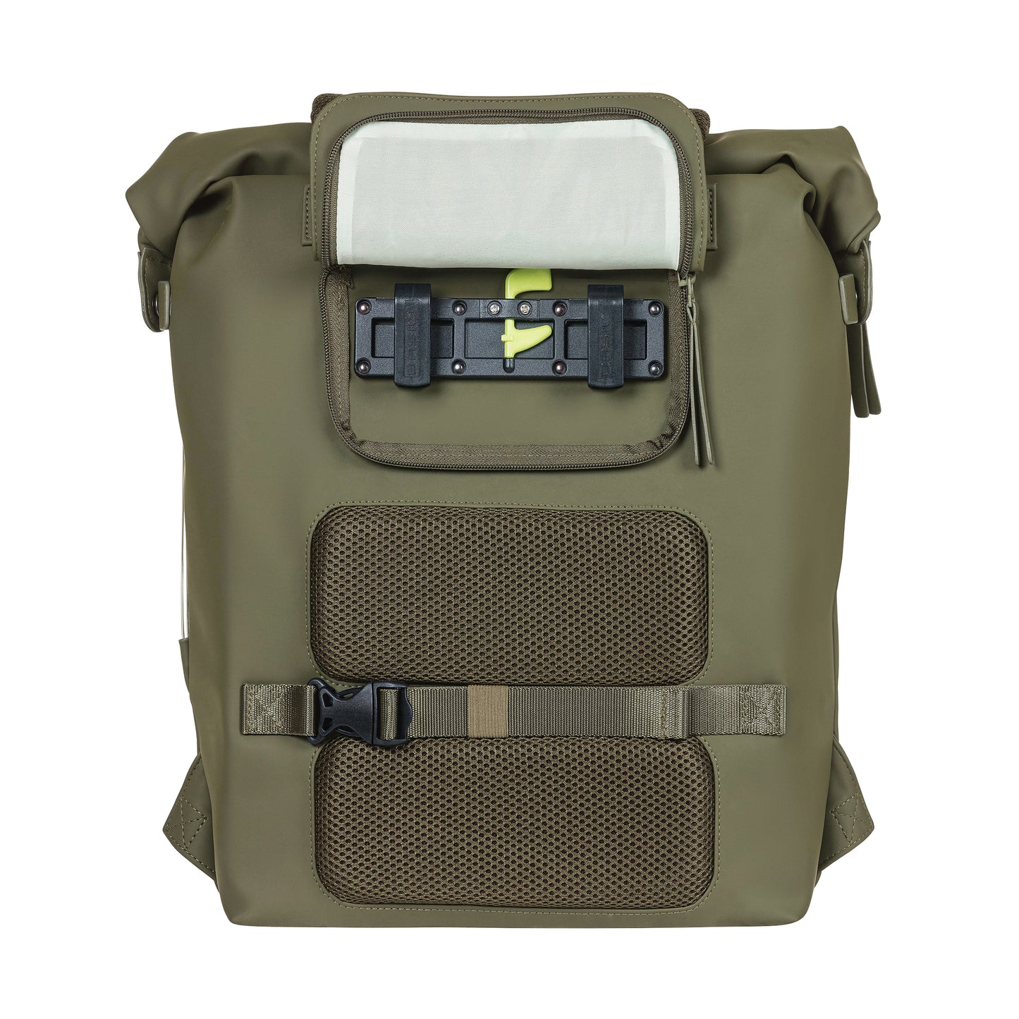 Sacoche arrière sac à dos vélo latérale Basil soho 17l vert forêt fixation porte bagage crochet hook 31x14x37cm avec éclairage led