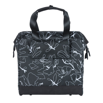 Sacoche arrière vélo latérale Basil grand flower shopper noir déco blanc droit-gauche waterproof 23l 34x19x35cm