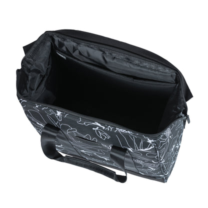 Sacoche arrière vélo latérale Basil grand flower shopper noir déco blanc droit-gauche waterproof 23l 34x19x35cm
