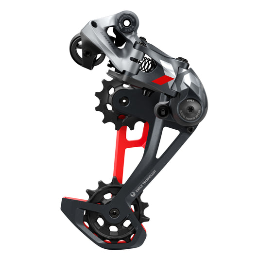 Dérailleur VTT arrière Sram 12v. x01 eagle noir chape longue rouge pour cassette jusqu'a 52dts