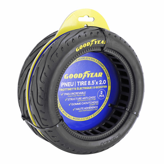 Pneu Trottinette plein 8.5 X 2.00 Goodyear Noir Anti-crevaison (Vendu par 2 sur carte) - Largeur Interieur 35 mm