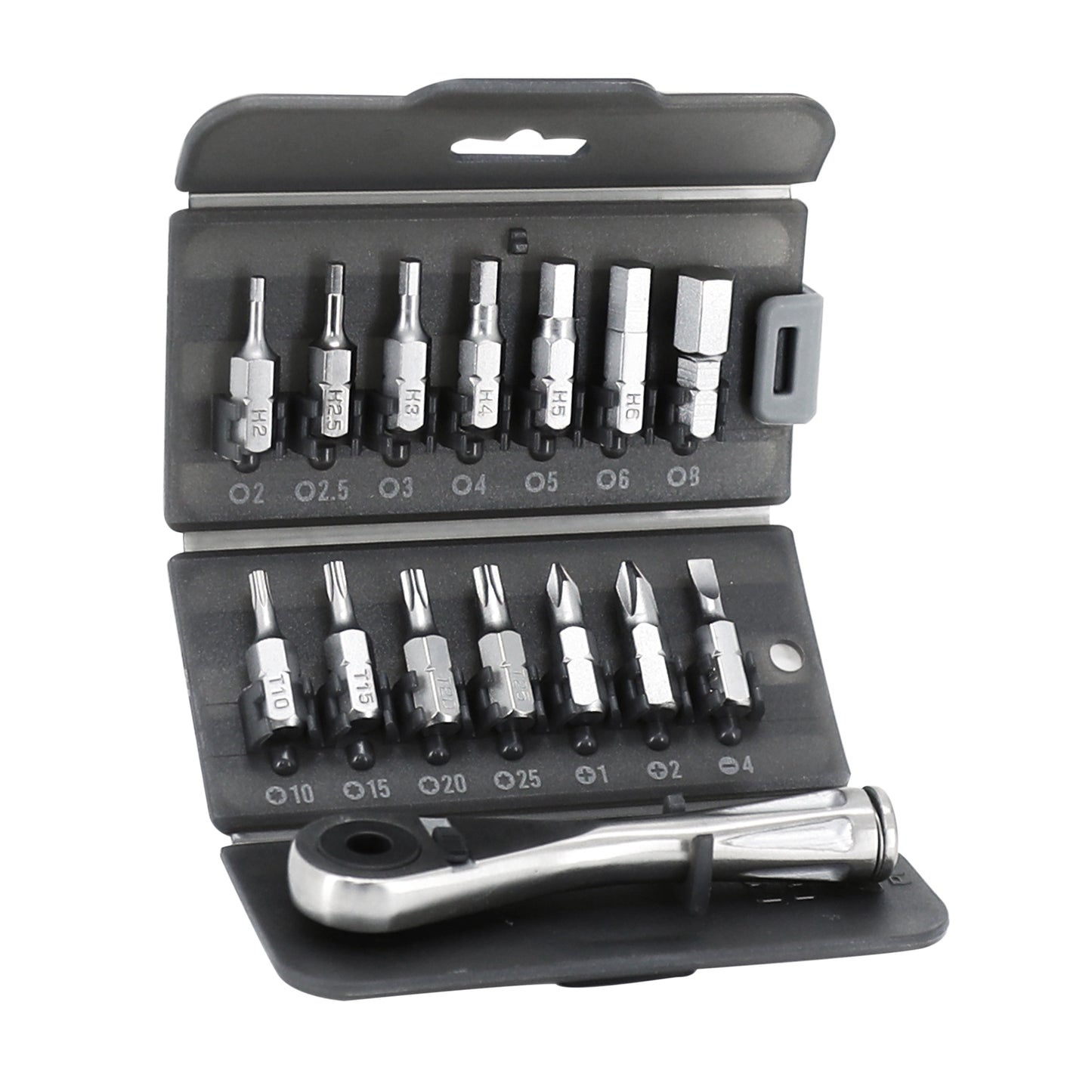 PCP stainless steel ratchet key with Allen and Torx bits