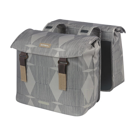 Sacoche arrière vélo double Basil élegance 40l taupe fixation velcros sur porte bagage 49x36x8 cm