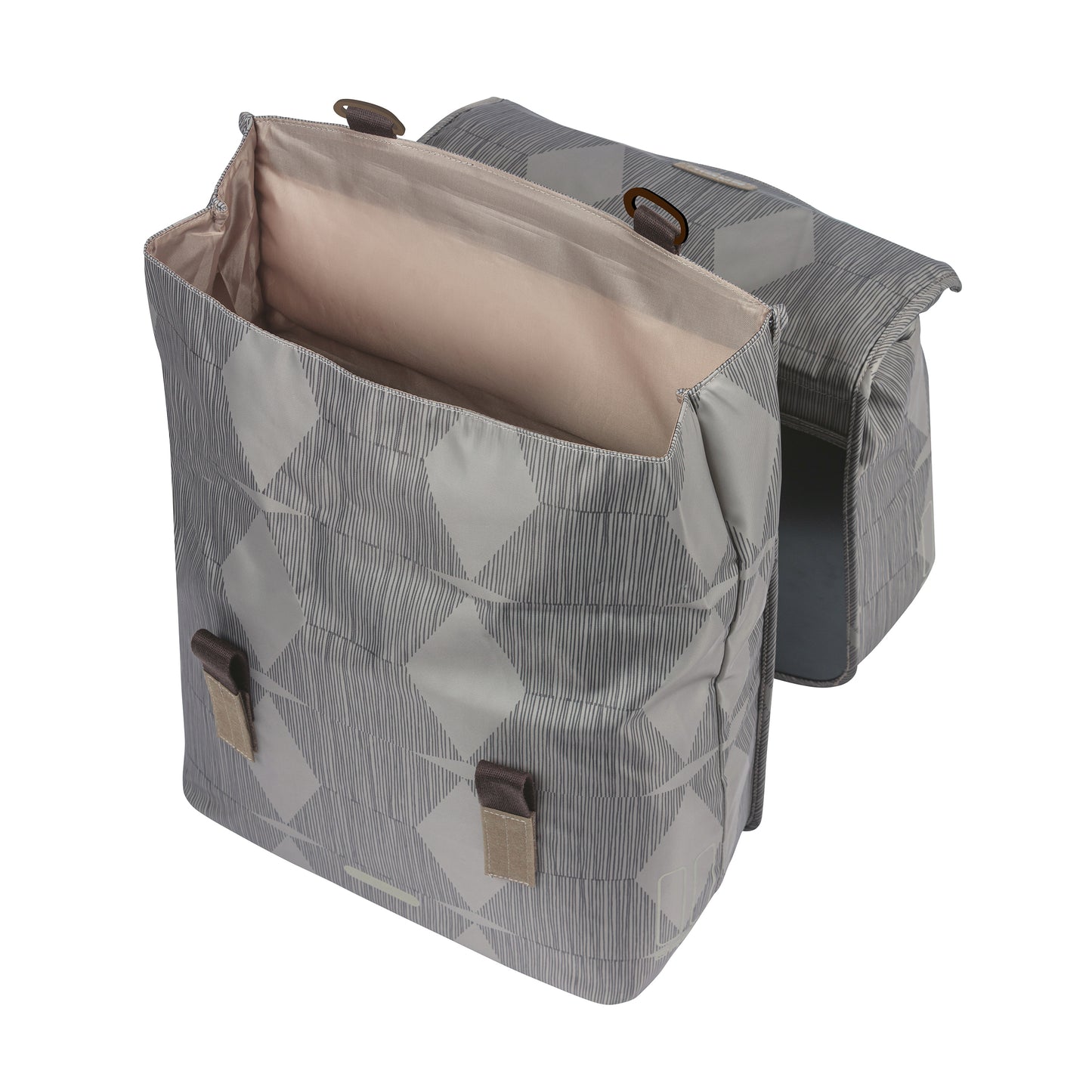 Basil Elegance Double Bicycle Pannier 40L Taupe, Velcro attachment to luggage rack, 49x36x8 cm