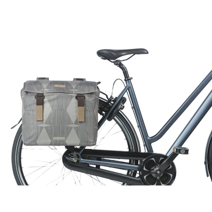 Basil Elegance Double Bicycle Pannier 40L Taupe, Velcro attachment to luggage rack, 49x36x8 cm