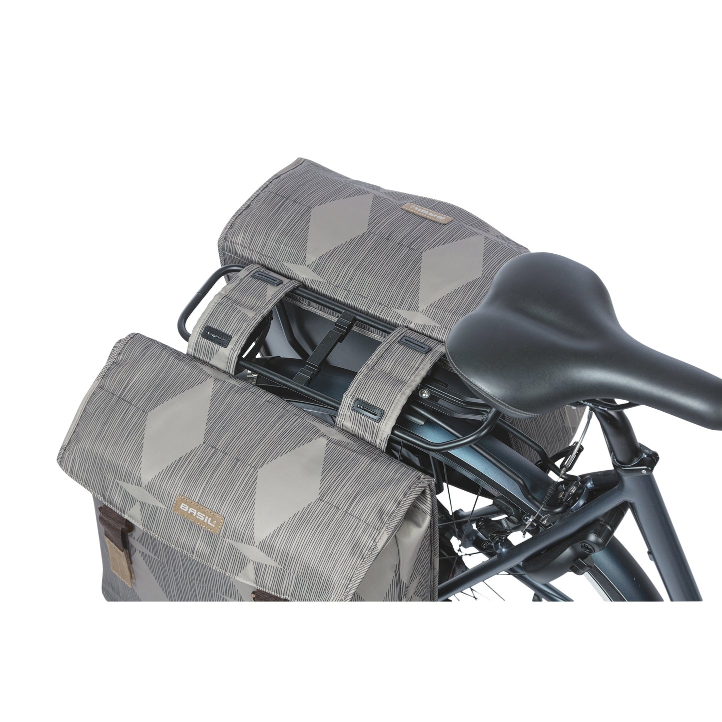 Basil Elegance Double Bicycle Pannier 40L Taupe, Velcro attachment to luggage rack, 49x36x8 cm