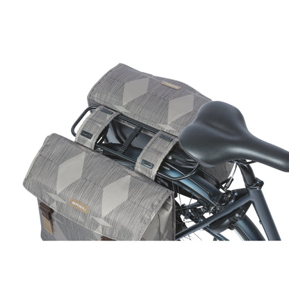 Basil Elegance Double Bicycle Pannier 40L Taupe, Velcro attachment to luggage rack, 49x36x8 cm