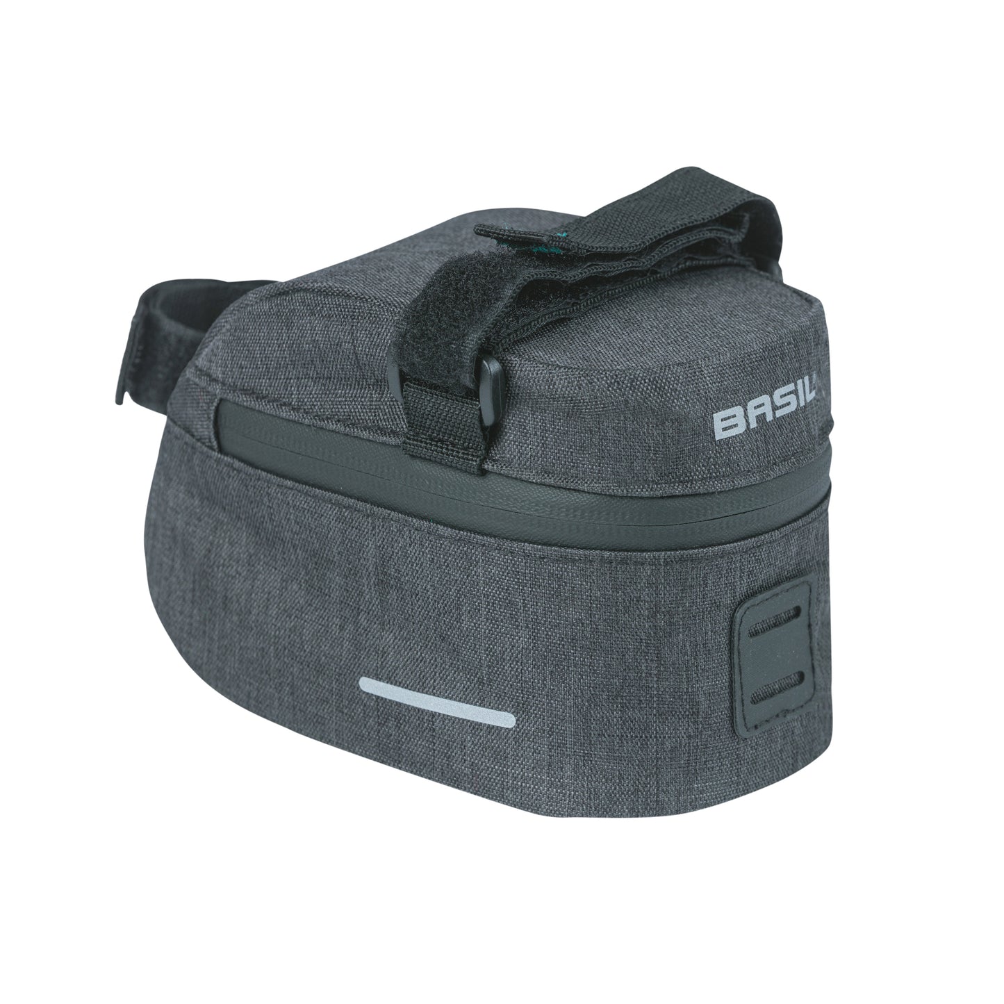 Sacoche de selle vélo Basil discovery 1l gris-noir fixation sangles sur chariot de selle polyester imperméable avec Housse anti-pluie