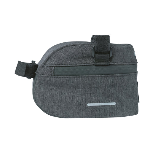 Sacoche de selle vélo Basil discovery 1l gris-noir fixation sangles sur chariot de selle polyester imperméable avec Housse anti-pluie