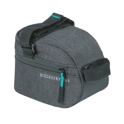 Sacoche de selle vélo Basil discovery 1l gris-noir fixation sangles sur chariot de selle polyester imperméable avec Housse anti-pluie