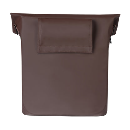 Sacoche arrière vélo latérale sac bandoulière Basil city shopper vegan marron imitation cuir droit-gauche 14-16l fixation hook-on porte bagage fermeture pliante anti-pluie avec réflechissant