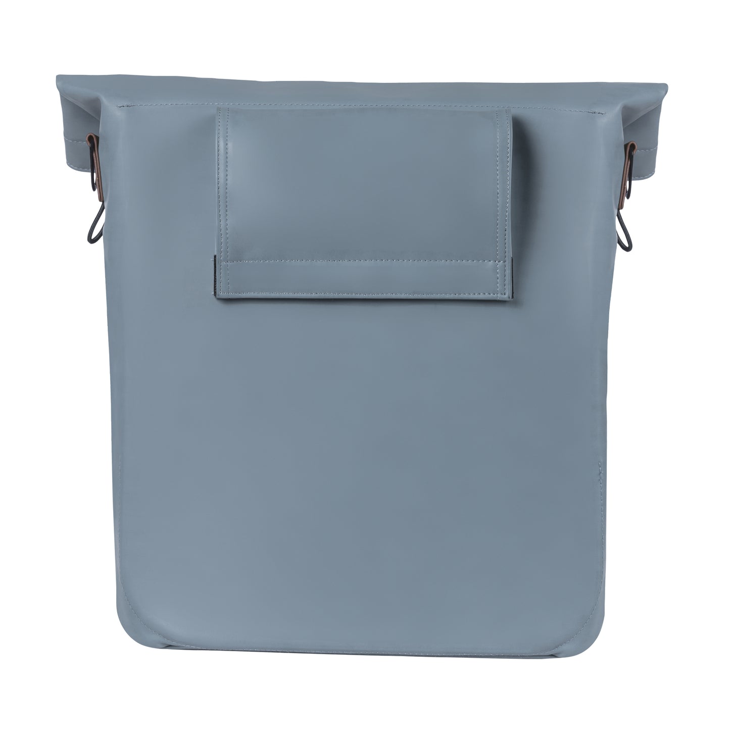 Sacoche arrière vélo latérale sac bandoulière Basil city shopper vegan bleu imitation cuir droit-gauche 14-16l fixation hook-on porte bagage fermeture pliante anti-pluie avec réflechissant