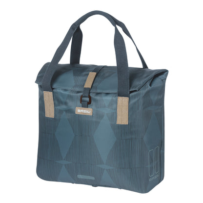Sacoche arrière vélo latérale sac bandoulière Basil city shopper élegance bleu estate droit-gauche 20-26l fixation hook-on porte bagage fermeture pliante anti-pluie
