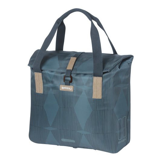 Sacoche arrière vélo latérale sac bandoulière Basil city shopper élegance bleu estate droit-gauche 20-26l fixation hook-on porte bagage fermeture pliante anti-pluie