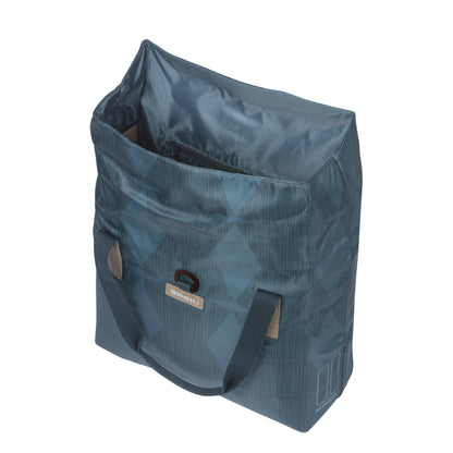 Sacoche arrière vélo latérale sac bandoulière Basil city shopper élegance bleu estate droit-gauche 20-26l fixation hook-on porte bagage fermeture pliante anti-pluie