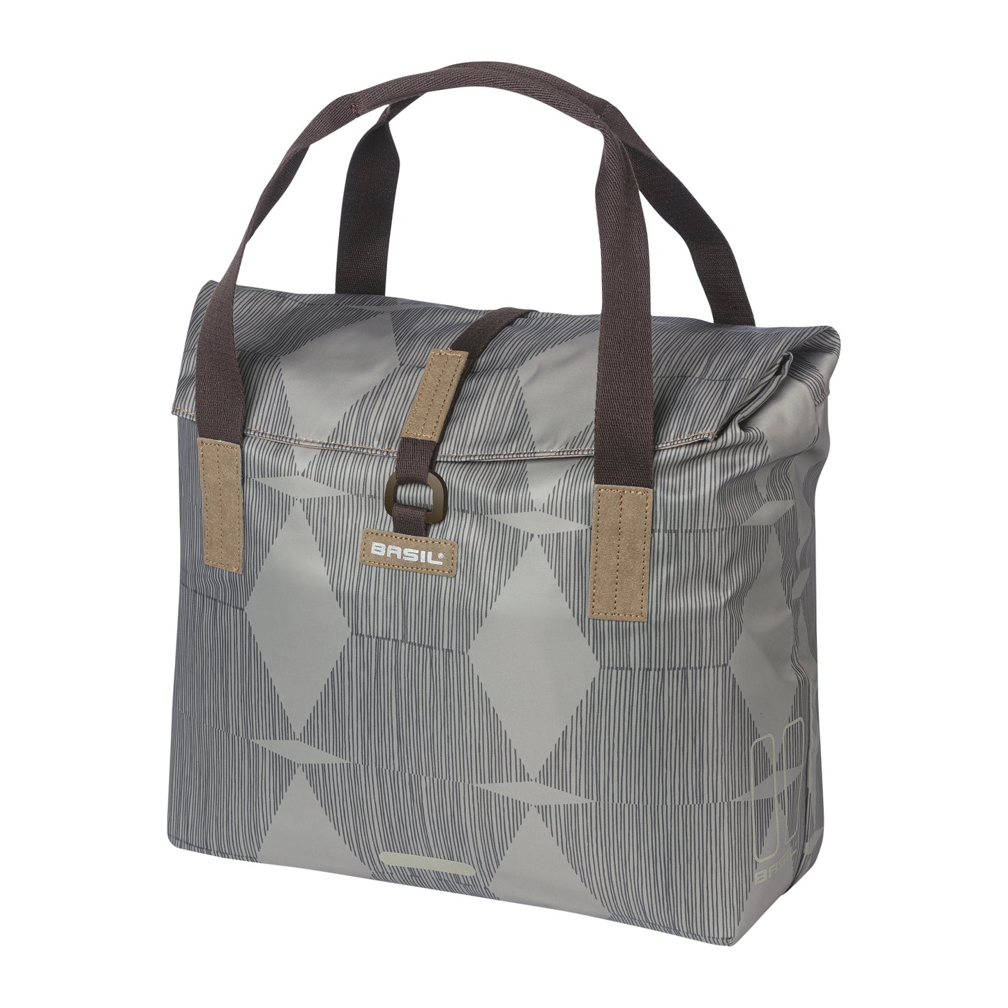 Sacoche arrière vélo latérale sac bandoulière Basil city shopper élegance taupe droit-gauche 20-26l fixation hook-on porte bagage fermeture pliante anti-pluie