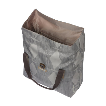 Sacoche arrière vélo latérale sac bandoulière Basil city shopper élegance taupe droit-gauche 20-26l fixation hook-on porte bagage fermeture pliante anti-pluie