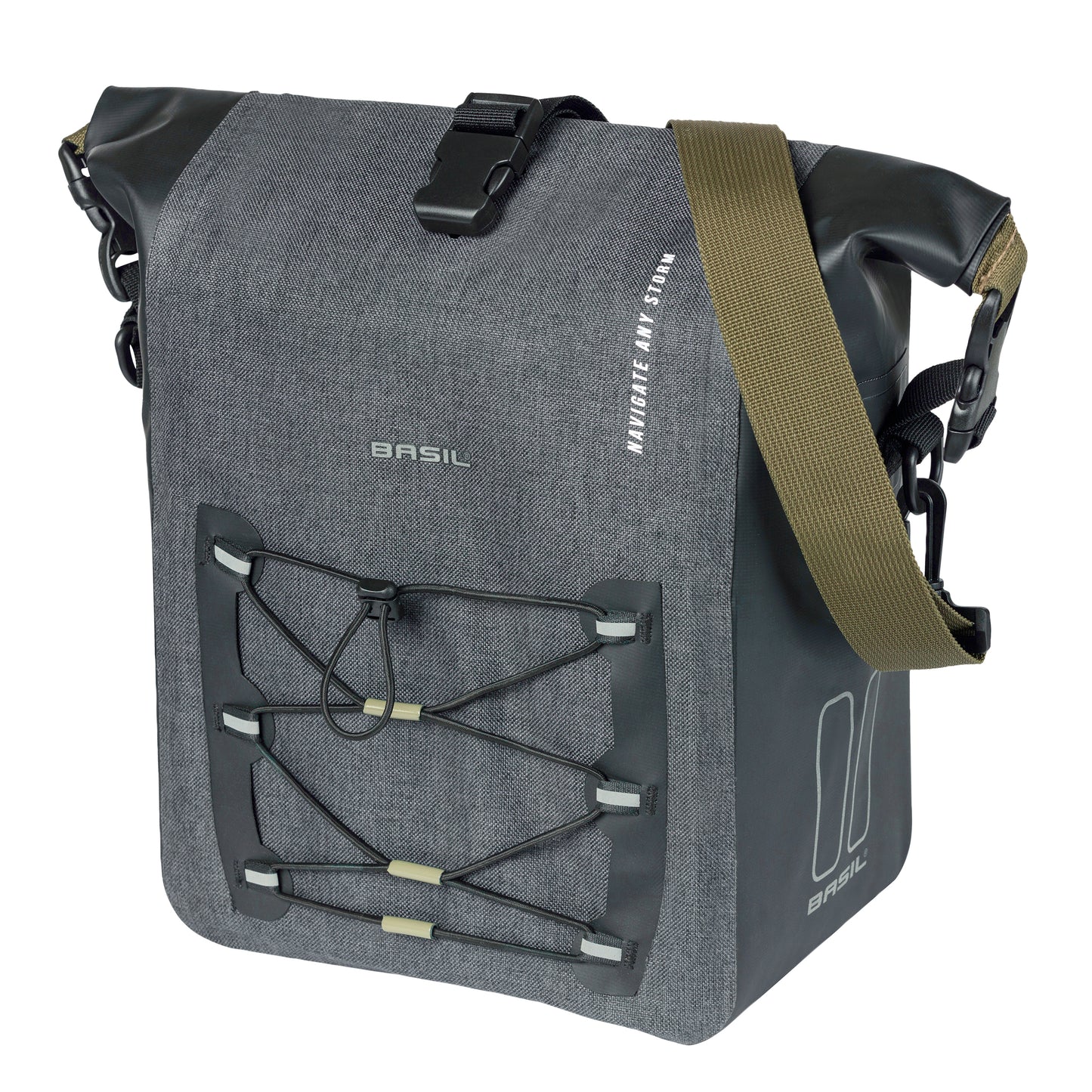 Sacoche arrière vélo latérale Basil navigator cyclotouriste waterproof 12-15l noir fixation mik studs sur porte bagage 32x15x25.5cm