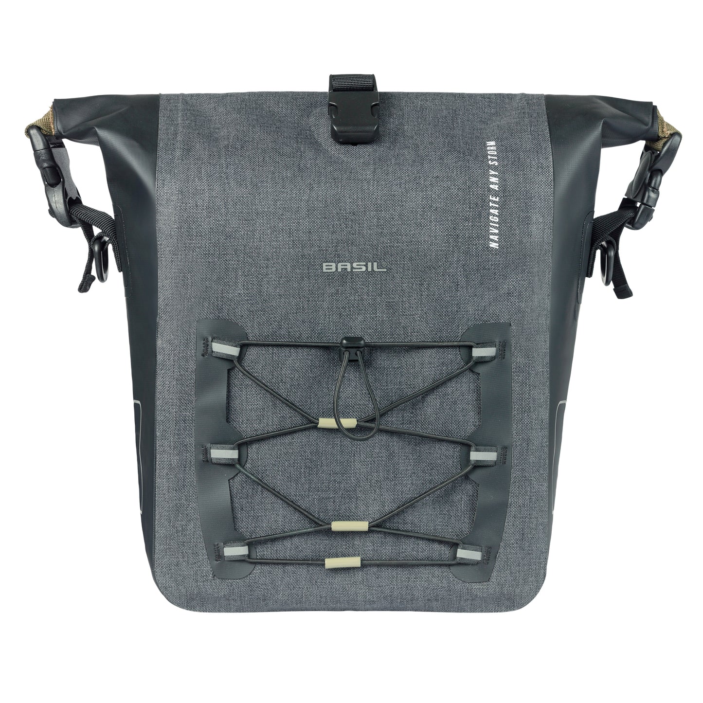 Sacoche arrière vélo latérale Basil navigator cyclotouriste waterproof 12-15l noir fixation mik studs sur porte bagage 32x15x25.5cm