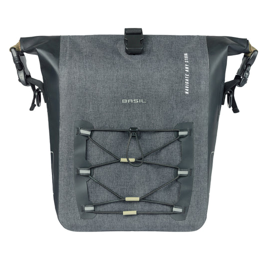 Sacoche arrière vélo latérale Basil navigator cyclotouriste waterproof 12-15l noir fixation mik studs sur porte bagage 32x15x25.5cm